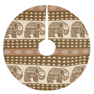 Ethnic Elephants Geometric Vintage Pattern Brushed Polyester Tree Skirt