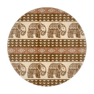 Ethnic Elephants Geometric Vintage Pattern Cutting Board