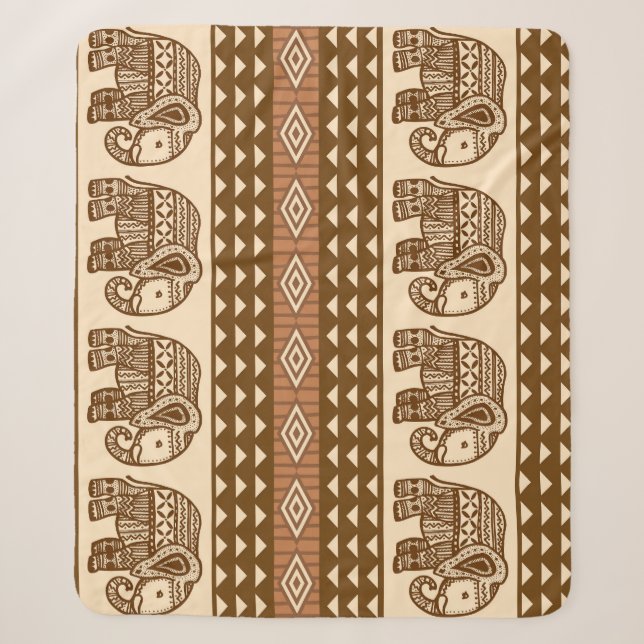 Ethnic Elephants Geometric Vintage Pattern Sherpa Blanket (Front)