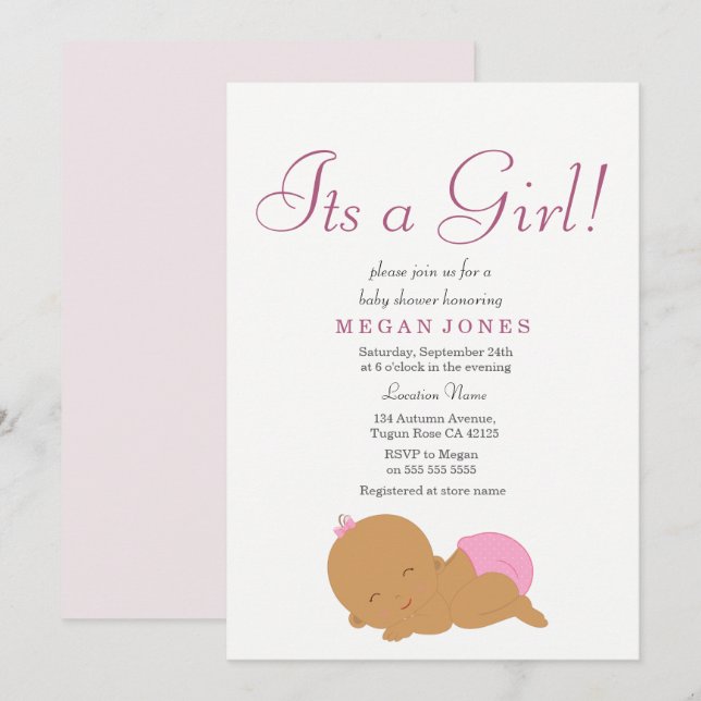 Ethnic est une invitation baby shower fille (Devant / Derrière)