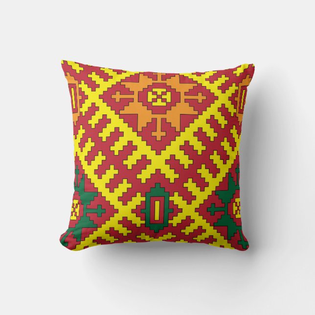 Ethnic Ethnographic folk art pattern from Alsunga Throw Pillow (Front)
