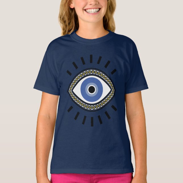 Ethnic evil eye protection amulet greek blue eye T-Shirt (Front)