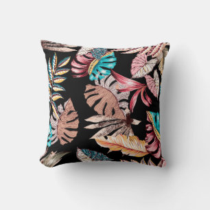 Ethnic exotic leaf leaves folkloric vintage seamle throw pillow