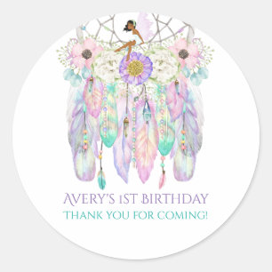 Ethnic Fairy Boho Dream Catcher Pastels Feathers Classic Round Sticker