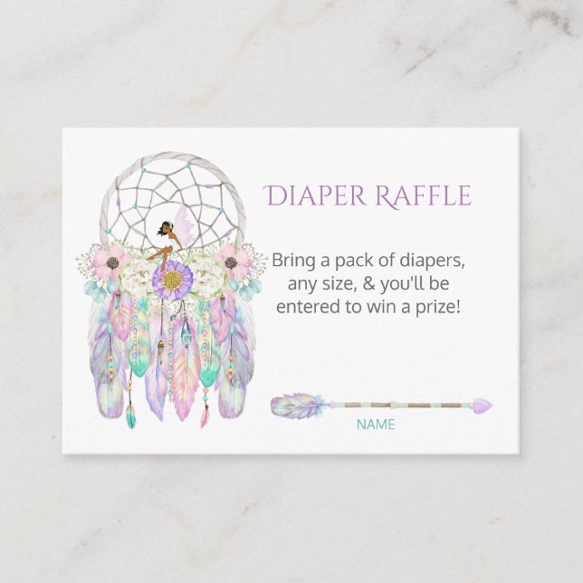 Ethnic Fairy Dream Catcher Feathers Diaper Raffle Enclosure Card (Front)