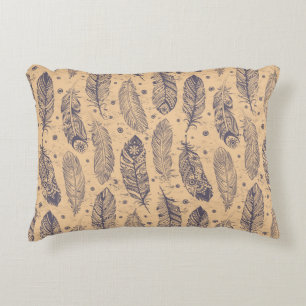Ethnic Feather Outline Pattern Accent Pillow