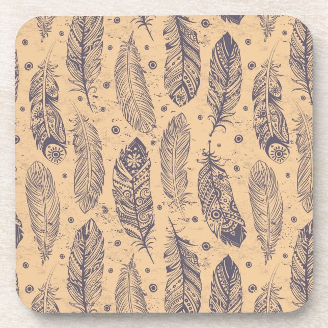 Ethnic Feather Outline Pattern Coaster (Front)