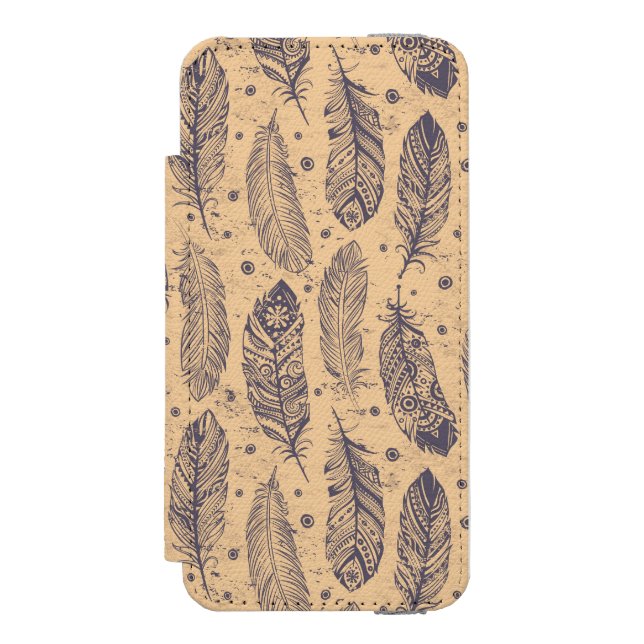 Ethnic Feather Outline Pattern Incipio iPhone Wallet Case (Folio Front)