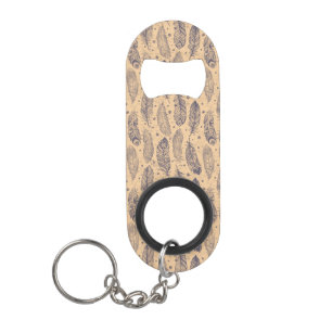 Ethnic Feather Outline Pattern Keychain Bottle Opener