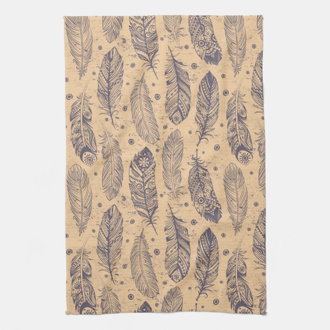 Ethnic Feather Outline Pattern Kitchen Towel (Vertical)