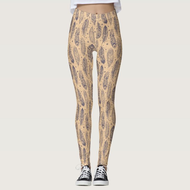 Ethnic Feather Outline Pattern Leggings (Front)
