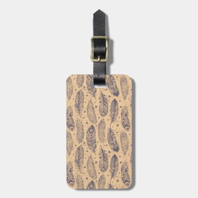Ethnic Feather Outline Pattern Luggage Tag (Front Vertical)