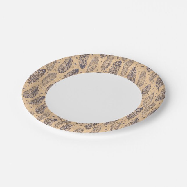 Ethnic Feather Outline Pattern Paper Plate (Angled)