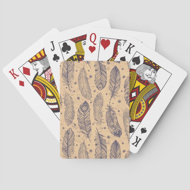 Ethnic Feather Outline Pattern Playing Cards (Back)