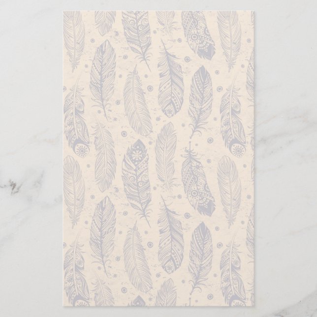 Ethnic Feather Outline Pattern Stationery (Front)