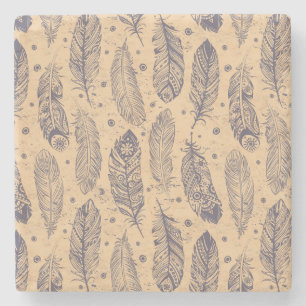 Ethnic Feather Outline Pattern Stone Coaster