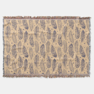 Ethnic Feather Outline Pattern Throw Blanket
