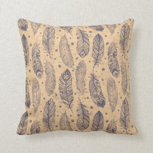 Ethnic Feather Outline Pattern Throw Pillow