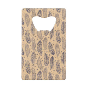 Ethnic Feather Outline Pattern Wallet Bottle Opener