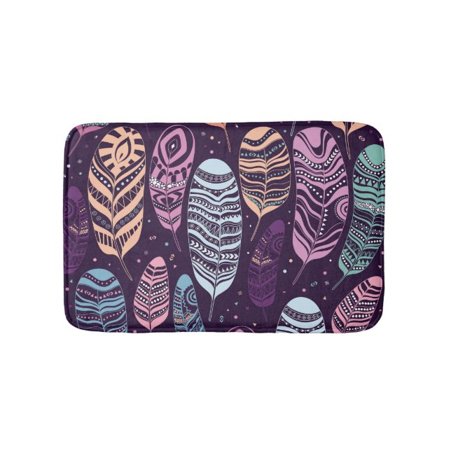 Ethnic feathers: black and white pattern bath mat (Front)