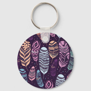 Ethnic feathers: black and white pattern keychain