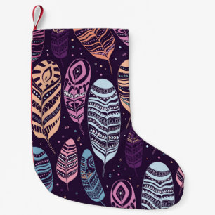 Ethnic feathers: black and white pattern small christmas stocking