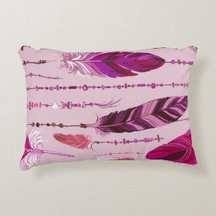 Ethnic Feathers: Bright Coloured Pattern. Accent Pillow