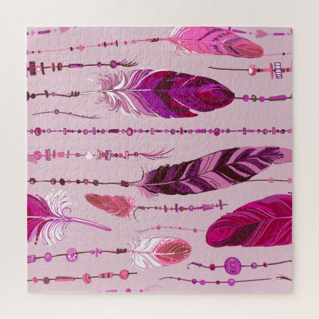 Ethnic Feathers: Bright Coloured Pattern. Jigsaw Puzzle (Vertical)