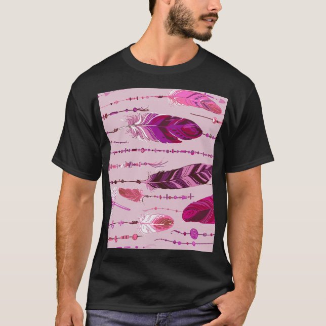 Ethnic Feathers: Bright Coloured Pattern. T-Shirt (Front)