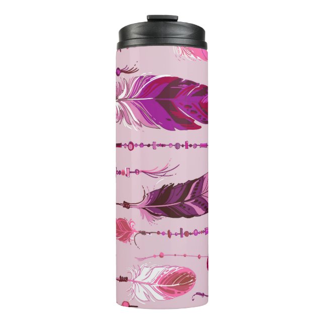 Ethnic Feathers: Bright Coloured Pattern. Thermal Tumbler (Front)