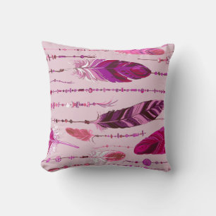 Ethnic Feathers: Bright Coloured Pattern. Throw Pillow
