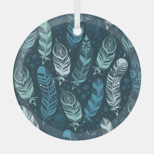 Ethnic Feathers: Colourful Seamless Pattern. Glass Ornament