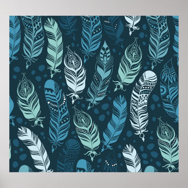 Ethnic Feathers: Colourful Seamless Pattern. Poster (Front)