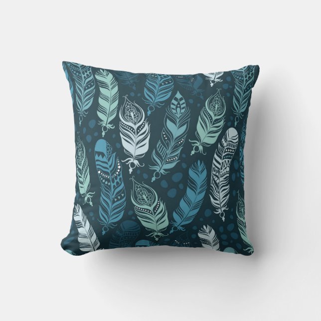 Ethnic Feathers: Colourful Seamless Pattern. Throw Pillow (Front)
