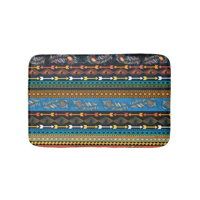 Ethnic Feathers: Embroidery Boho Chic Bath Mat (Front)