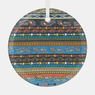Ethnic Feathers: Embroidery Boho Chic Glass Ornament