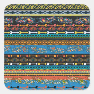 Ethnic Feathers: Embroidery Boho Chic Square Sticker