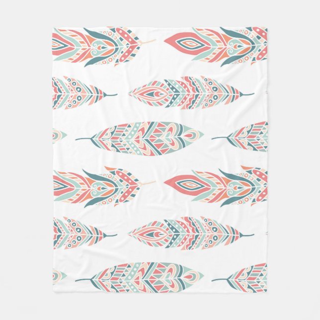 Ethnic Feathers Hand Drawn Illustration Fleece Blanket (Front)