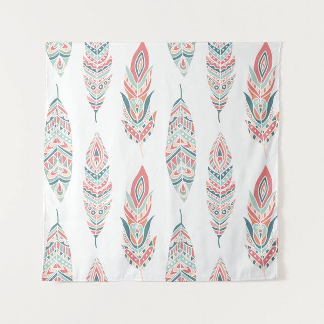Ethnic Feathers Hand Drawn Illustration Tapestry (Front)