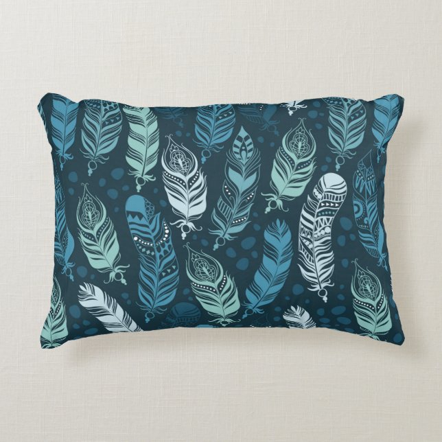 Ethnic feathers seamless pattern accent pillow (Front)