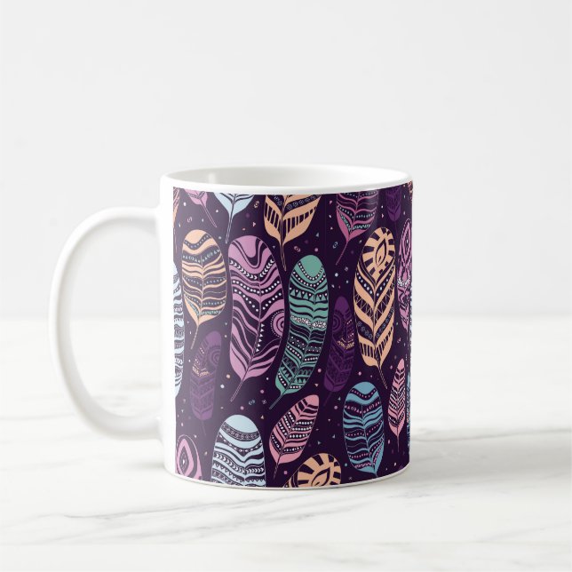 Ethnic feathers seamless pattern. coffee mug (Left)