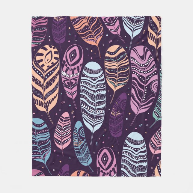 Ethnic feathers seamless pattern. fleece blanket (Front)
