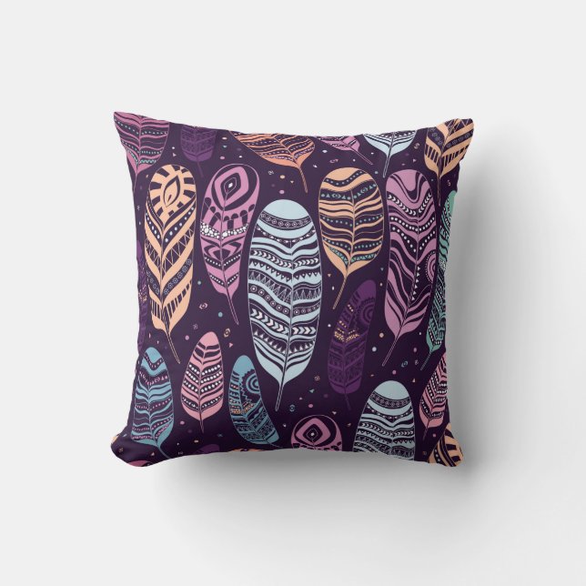 Ethnic feathers seamless pattern. throw pillow (Front)