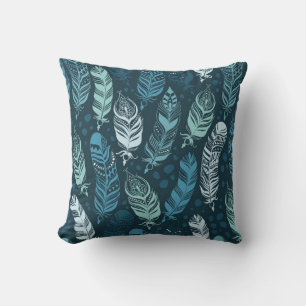 Ethnic feathers seamless pattern throw pillow
