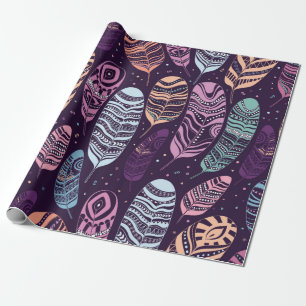 Ethnic feathers seamless pattern. wrapping paper