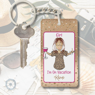 Ethnic Female Cartoon Vacation Funny Saying Gift Keychain