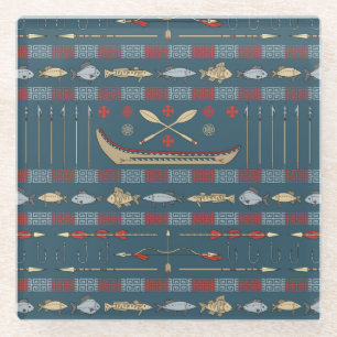 Ethnic Fishing Pattern Glass Coaster