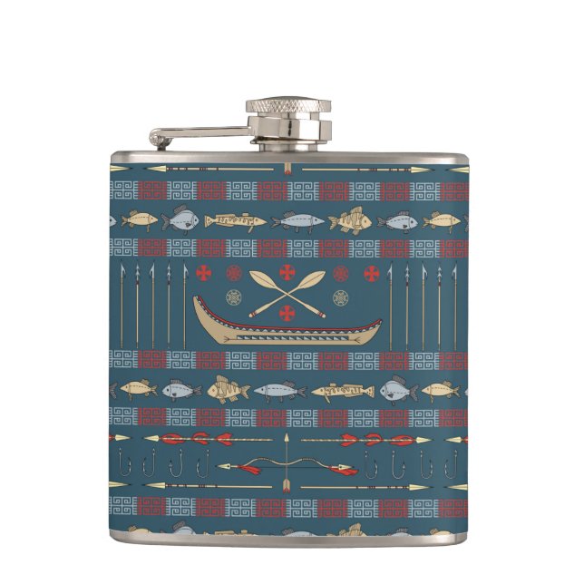 Ethnic Fishing Pattern Hip Flask (Front)