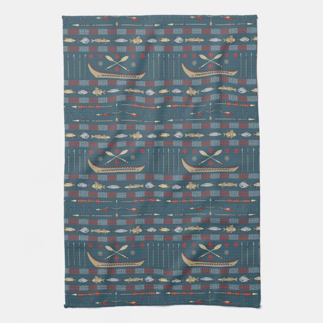 Ethnic Fishing Pattern Kitchen Towel (Vertical)