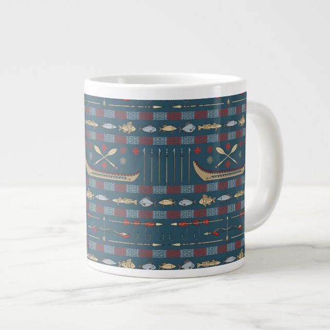 Ethnic Fishing Pattern Large Coffee Mug (Front Right)